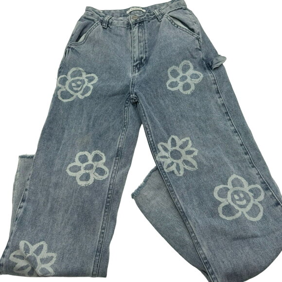 PACSUN Women's 24 Vintage Daisy Carpenter Blue Jeans Side Slit High Rise y2k 90s - Picture 2 of 11